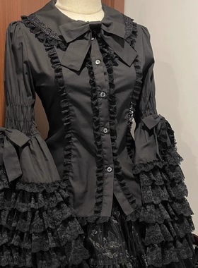 现货黑色蕾丝doll感lolita姬袖衬衫内搭百搭白色衬衣外穿女洛丽塔
