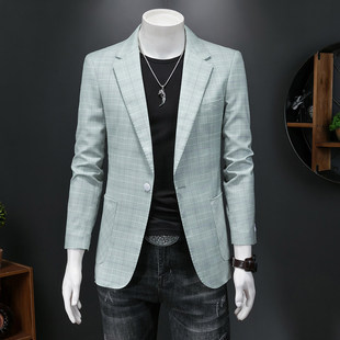 轻奢单西服绿色2026时尚 艺术小青年休闲风格 春季 外套男士 潮 子西装