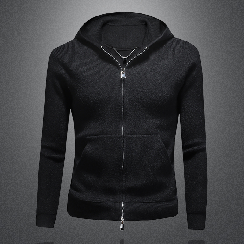2025秋冬新款男士双开拉链款连帽针织开衫外套时尚休闲毛衣男上衣