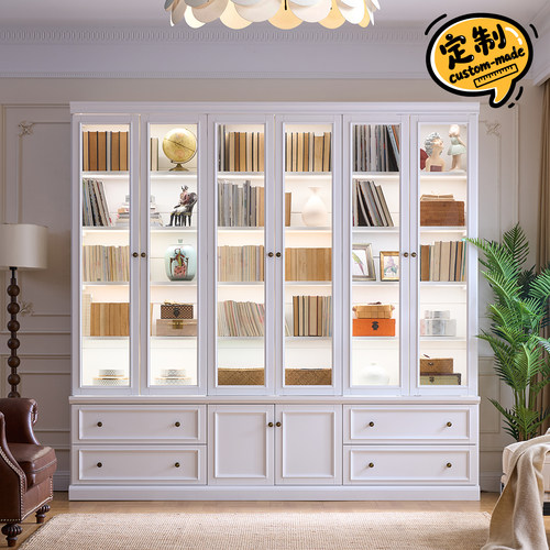 美式整墙可定制满墙实木卡座书柜