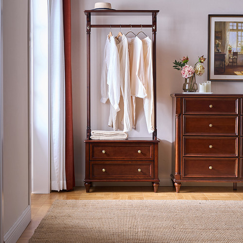 美式复古实木移动落地衣帽挂衣架
