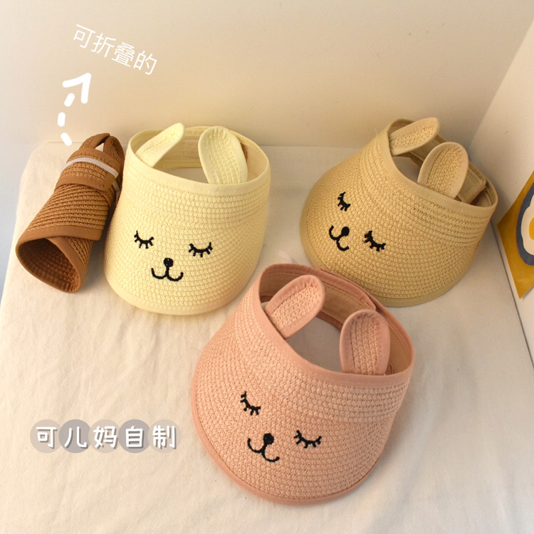 夏季儿童帽子女童小兔子耳朵遮阳帽宝宝超萌卡通空顶太阳帽草帽