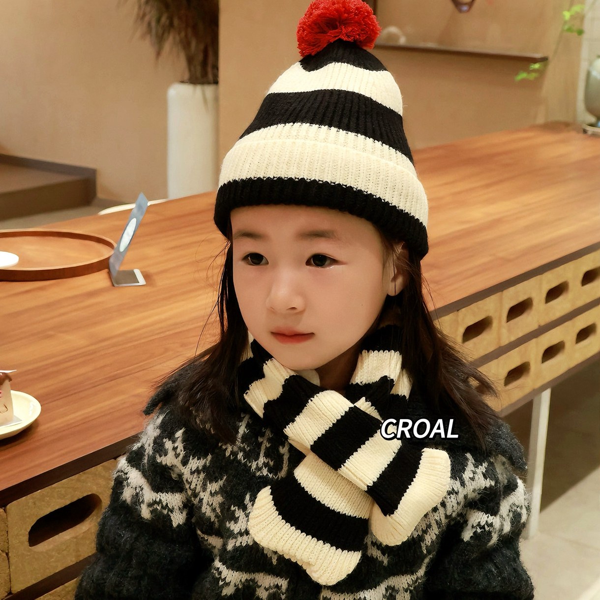 儿童宝宝帽子冬天毛线帽围巾套装男女童加厚保暖护耳帽围脖两件套