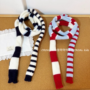 亲子款ins柔软条纹细长条儿童围巾男女童秋冬时髦叠戴腊肠小围脖