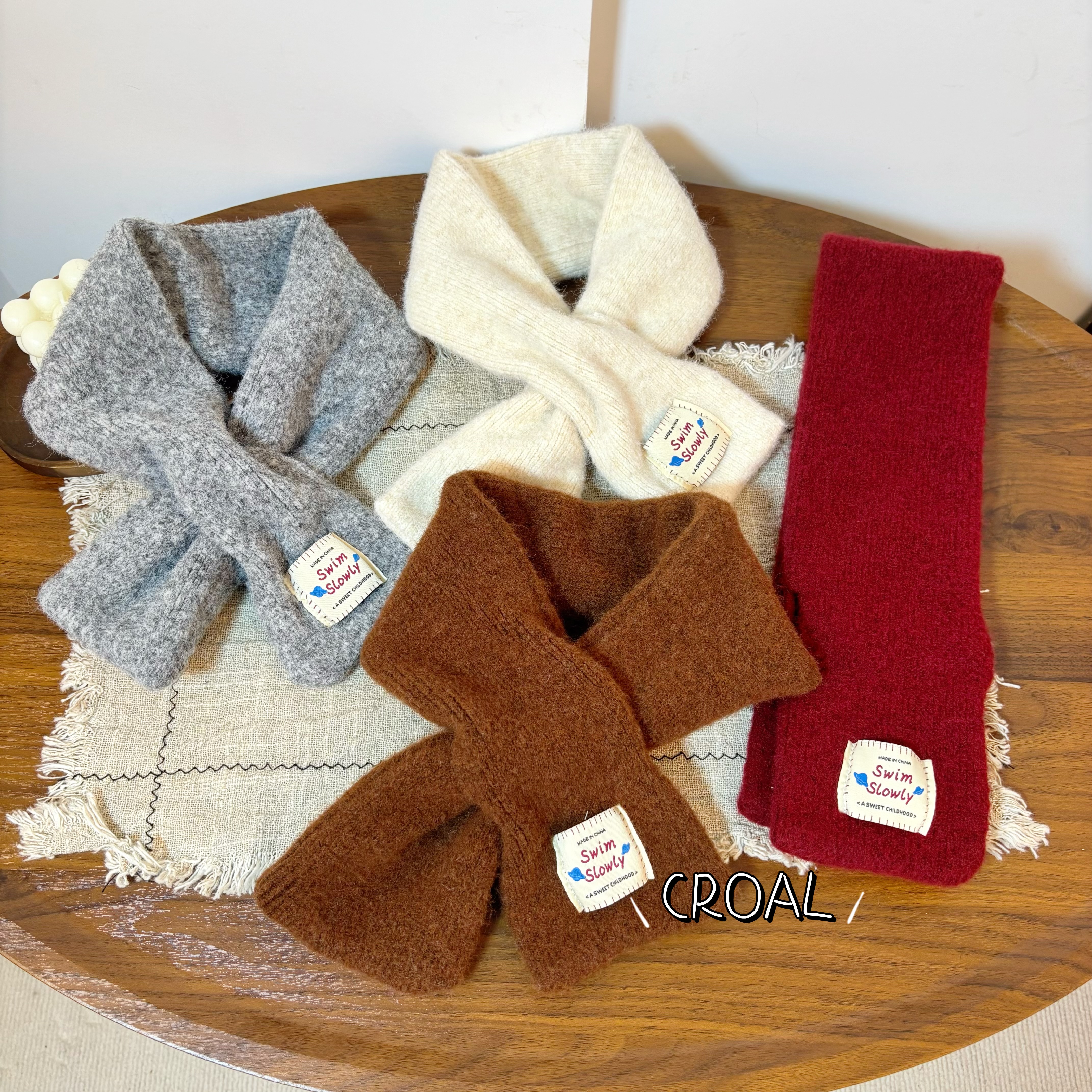 儿童围巾韩系纯色针织交叉围脖男女童宝宝秋冬季保暖防风围脖