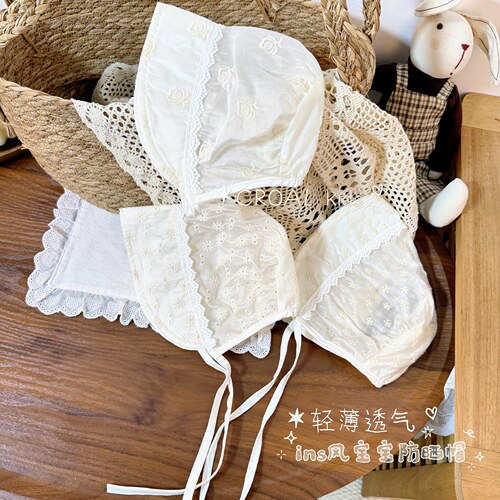 高级纱公主婴儿遮阳帽女宝宝夏季薄款防晒帽春夏绑带护耳宫廷帽子