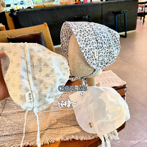北欧ins风婴儿遮阳帽宝宝夏季薄款防晒帽春秋款绑带护耳宫廷帽子