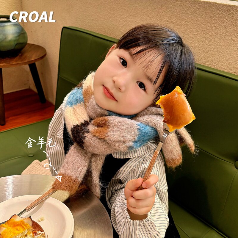 秋冬保暖儿童围巾韩国男女童亲子围巾松弛感宝宝撞色条纹围脖女