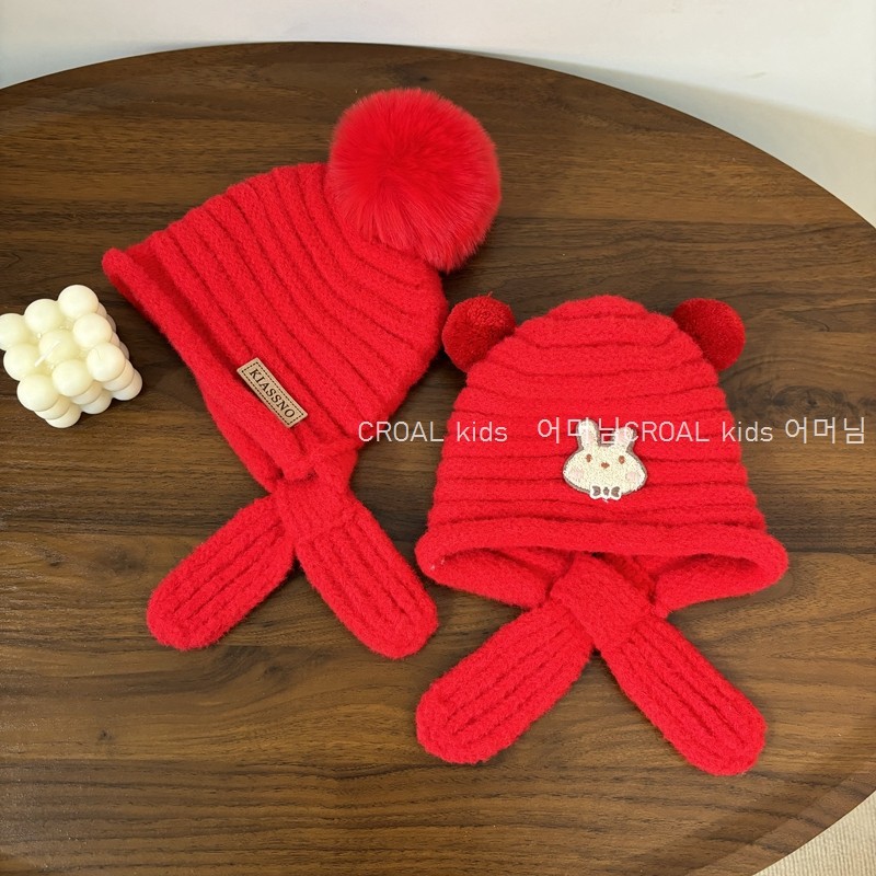 冬季儿童帽子围巾一体围巾帽男女宝宝红色新年保暖护耳针织帽,童装/婴儿装/亲子装,多件套 帽子、围巾、手套等组合,淘宝优惠券,粉丝福利购,淘宝优惠卷