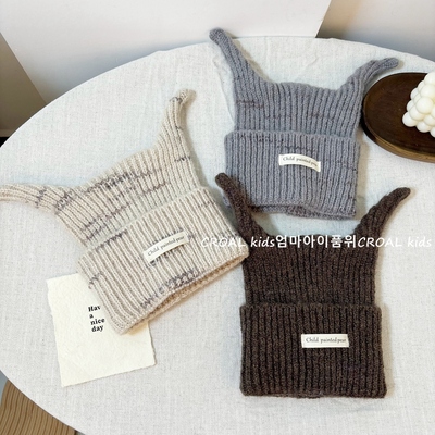 ins韩儿童帽子秋冬可爱触角女童毛线帽针织帽男童宝宝保暖护耳帽