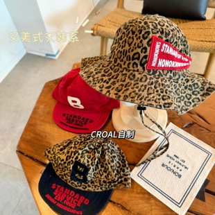 儿童帽子美式短檐鸭舌帽 豹纹复古小众男女童渔夫帽街舞棒球帽子