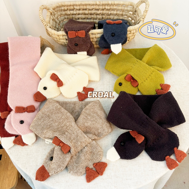 CROAL可爱小鸭子儿童针织围巾ins风秋冬搭配宝宝男女童毛线围脖