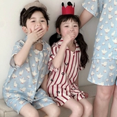 A类纯棉亲子短袖 短裤 套装 CROAL 男女童家居服套装 宝宝睡衣空调服