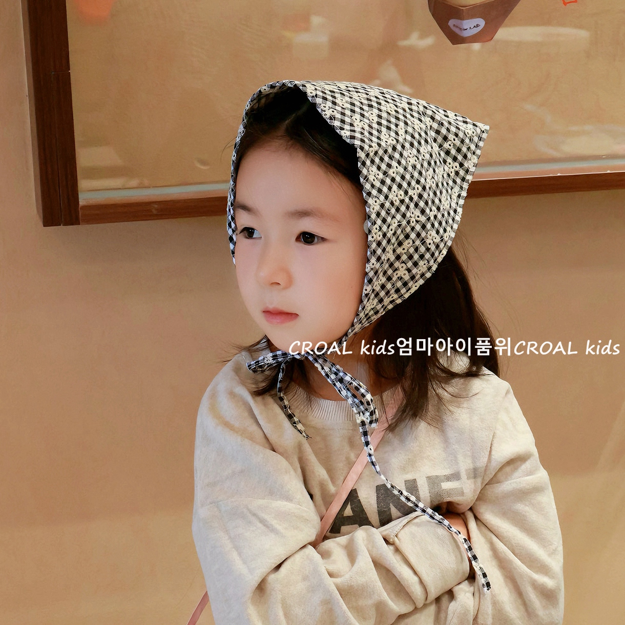 CROAL儿童韩系复古格子小花三角头巾披肩屁帘配饰亲子款女童发带