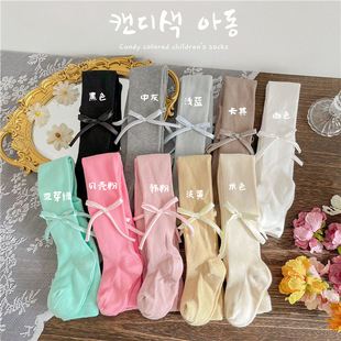 ins很百搭的儿童打底裤细条纹蝴蝶结连裤袜女童美腻糖果色裤子