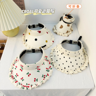 韩国ins儿童空顶帽女童夏季遮阳帽波点樱桃女宝宝防晒帽大檐帽子