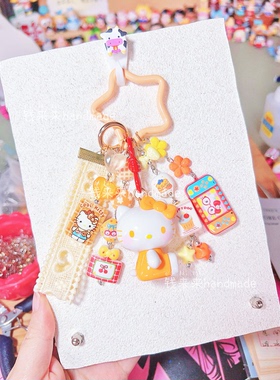 原创设计款复古橙色hellokitty手机链包挂包包挂件串珠手机挂件