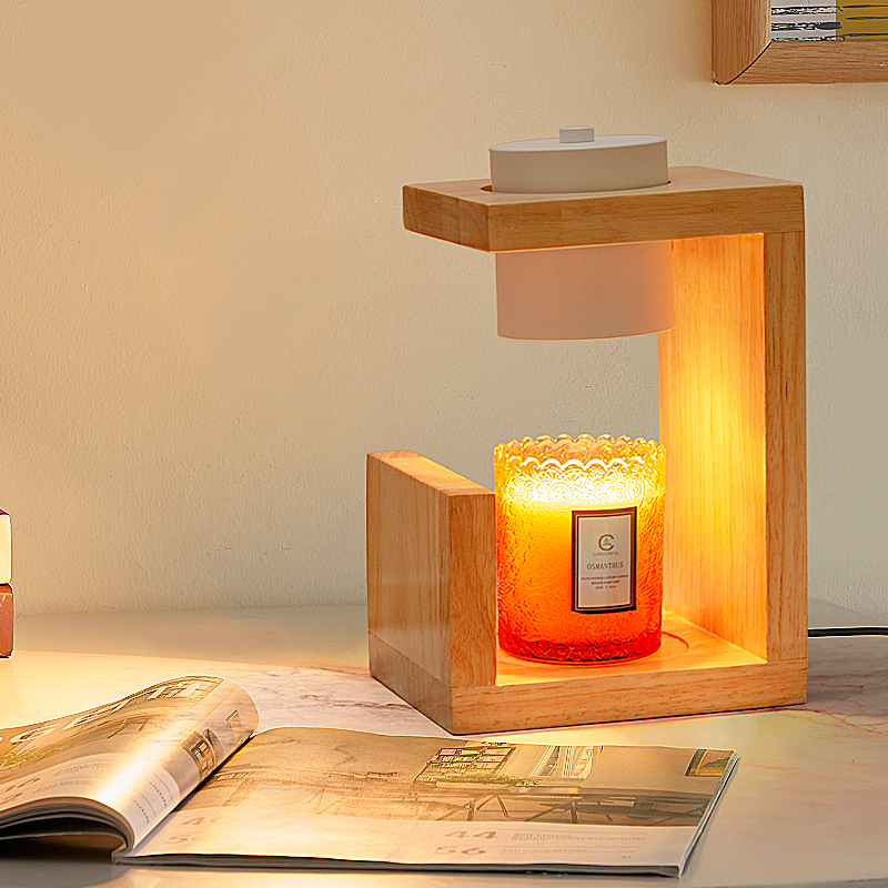 香薰融蜡烛灯北欧原木头台灯无烟氛围少女ins书桌卧室床头柜夜灯