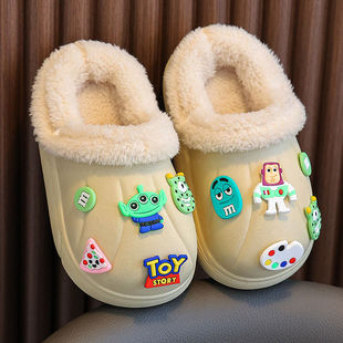 儿童棉拖鞋防水男童2024新款秋冬季加绒棉鞋男宝宝拖鞋带后跟防摔