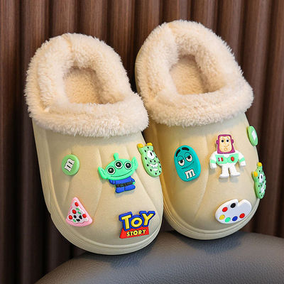 儿童棉拖鞋防水男童2024新款秋冬季加绒棉鞋男宝宝拖鞋带后跟防摔