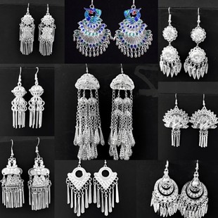 贵州苗寨银饰彝族侗族耳环少数民族佩戴中式装饰品大气演出民族风