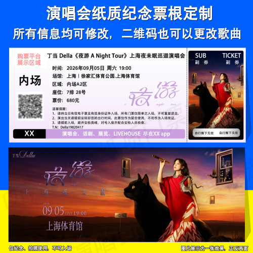 丁当夜游演唱会票根定制上海站