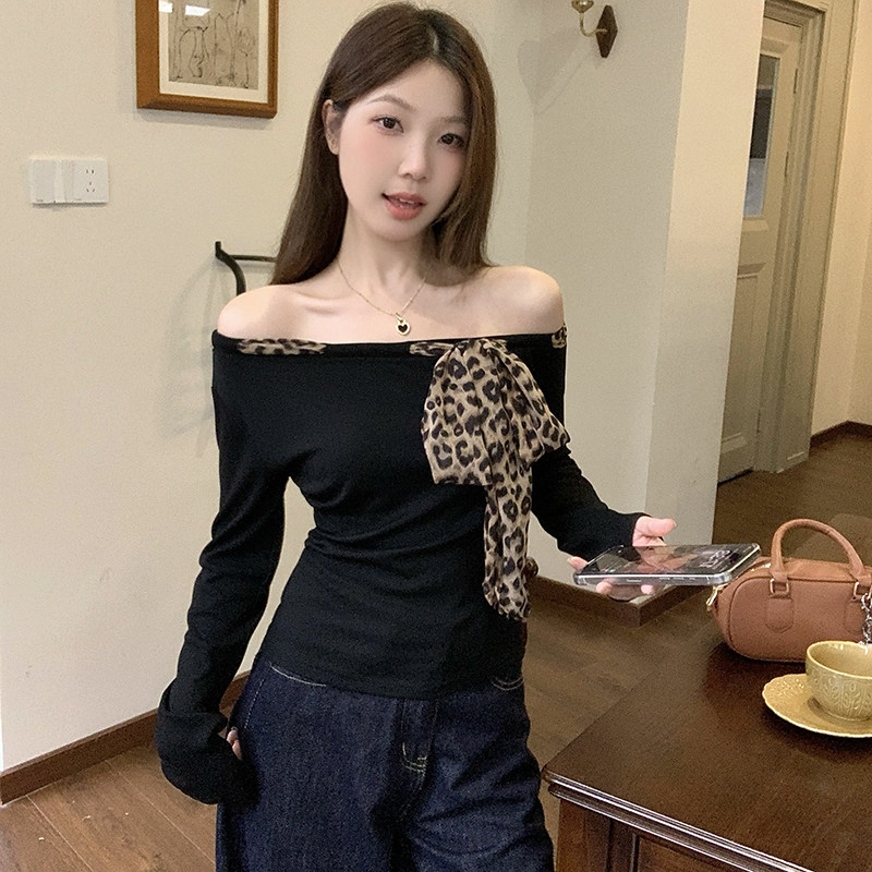 一字领露肩系带设计感长袖针织衫