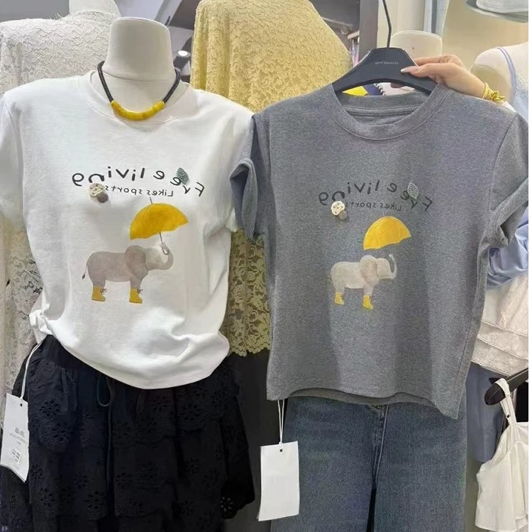 欧货设计感卡通印花短袖正肩T恤