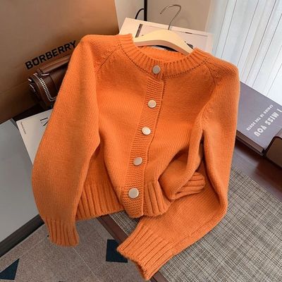 南瓜橘色针织外套秋冬宽松羊毛衫