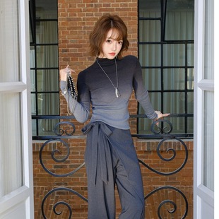 杭州四季青高端韩货女装渐变色软糯修身高领设计感egg针织打底衫