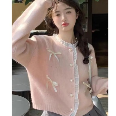 蝴蝶结蕾丝花边高端针织羊毛衣