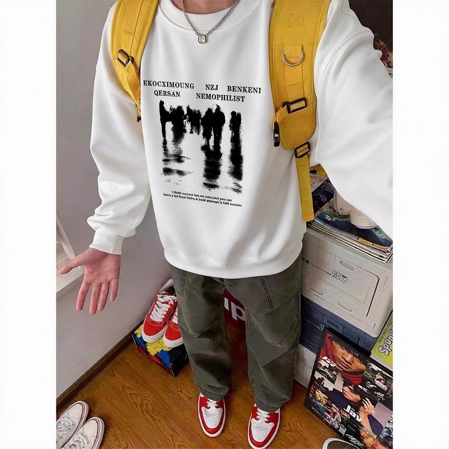 赚钱买跑车 美式重磅纯棉宽松卫衣男青少年2026新款印花圆领上衣