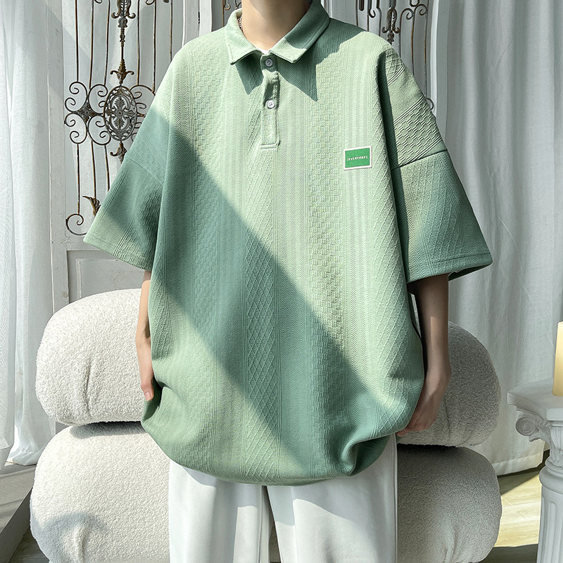 2023夏季重磅高克针织提花ins盐系男士短袖T恤POLO衫T9907-P45,男装Polo衫,电商A006