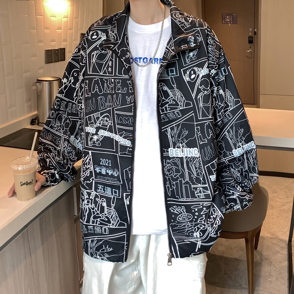 2024春装新款时尚印花男士立领夹克上衣外套JK927-P60控88，男装夹克，电商A006