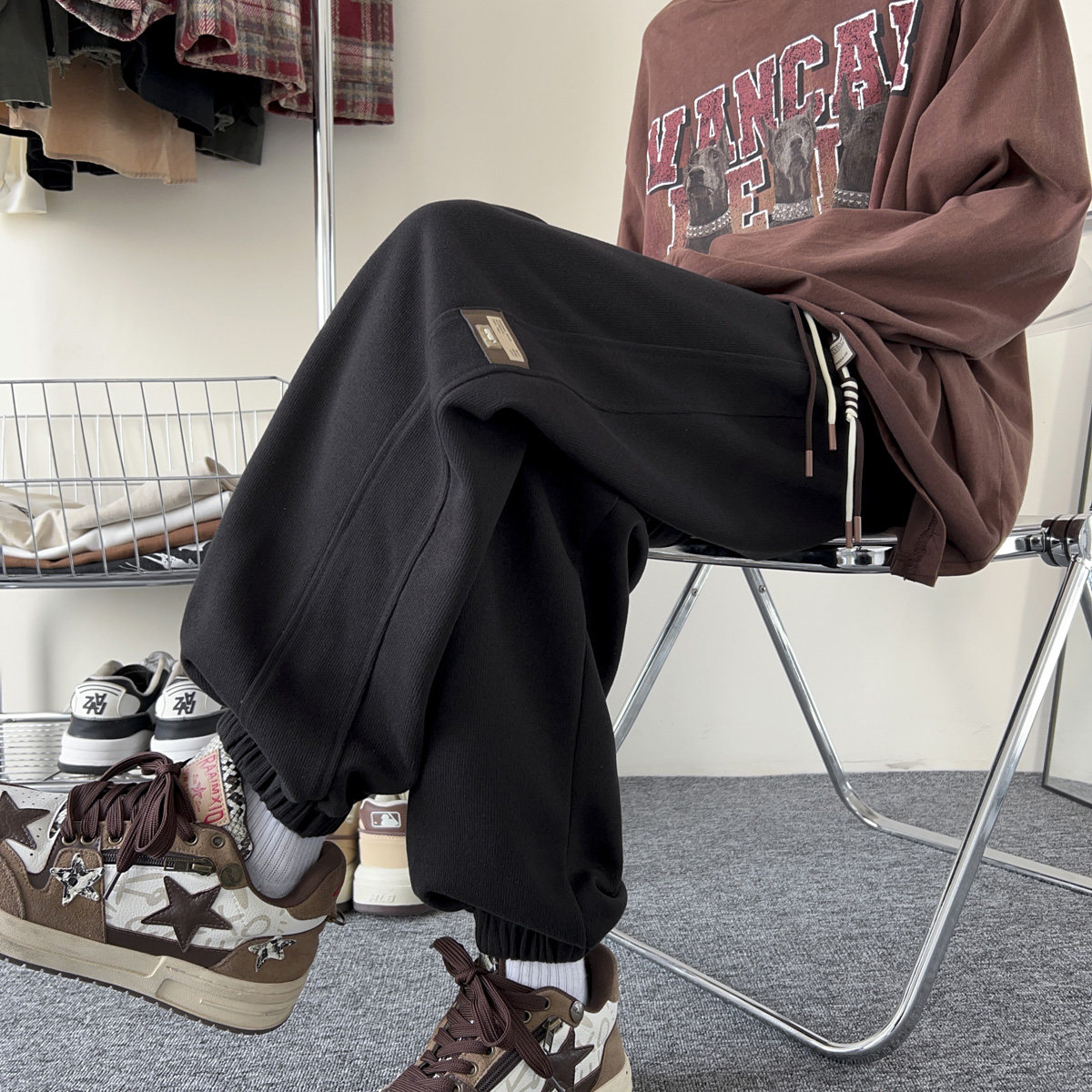 2025春装新款立体剪裁男士休闲裤时尚贴标束脚裤K6695-P45，男装休闲裤，电商A006