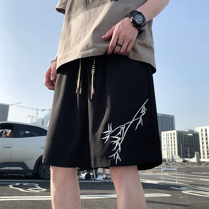 风竹子刺绣短裤男款夏季风冰丝西装裤宽松五分裤DK505特P25,男装牛仔裤,电商A006