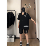 新中式男风翻领短袖衬衫夏季复古竹子绣花短裤套装TZ505-P60，男装牛仔裤，电商A006