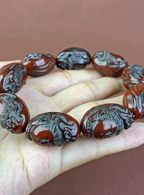 藏式文玩西藏赤红老牦观音头手链