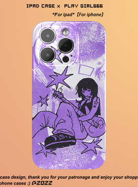 PlayGiri可爱吉他摇滚涂鸦适用于iphone15promax苹果14小众13手机壳少女心12高级感11紫色xsmax华为小米vivo