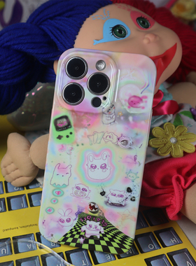 PlayGirl可爱趣味爱心涂鸦卡通多巴胺手机壳适用苹果iPhone15plus全包边菲林亮面14华为mate60pro荣耀安卓