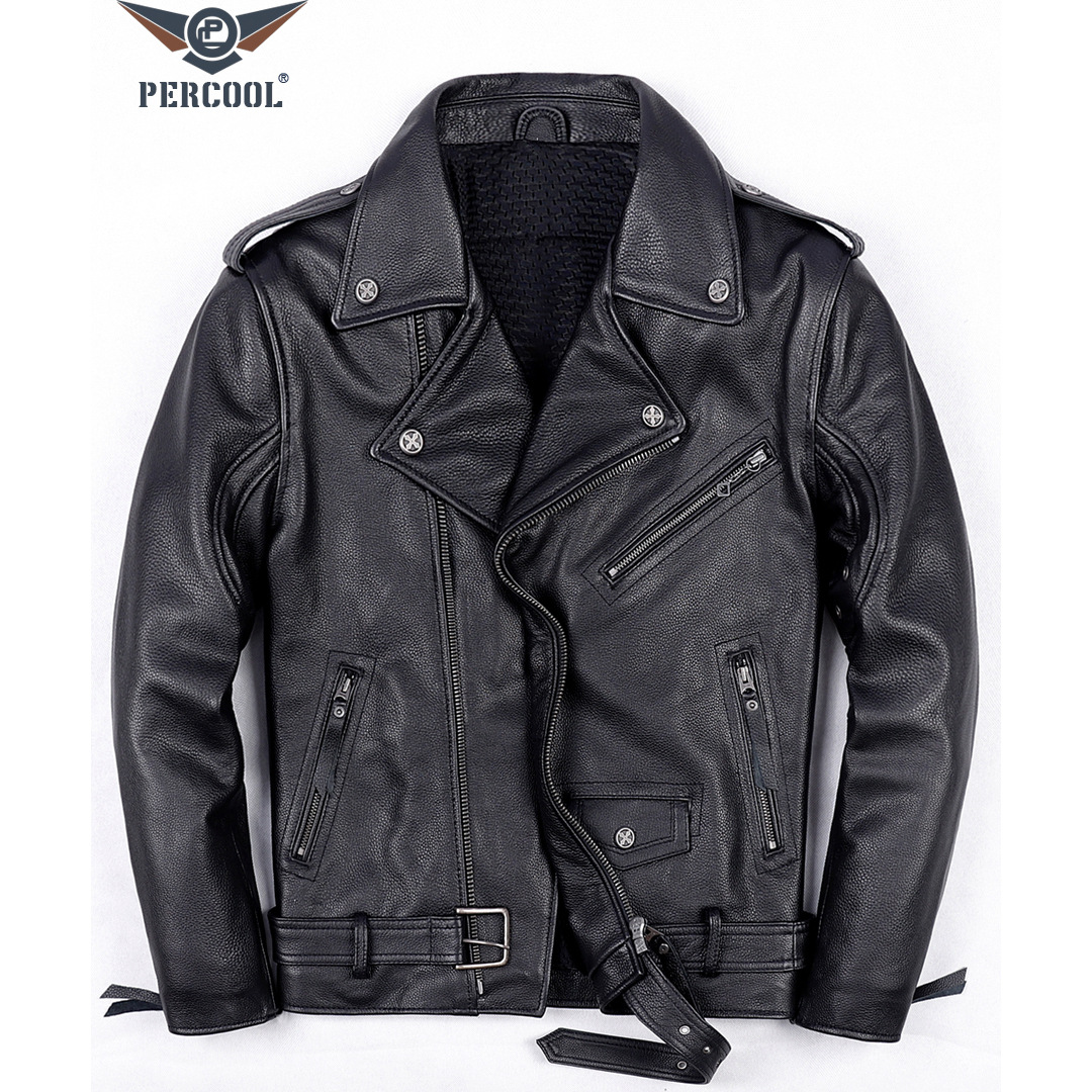 终结者2美式斜拉链牛皮真皮皮衣