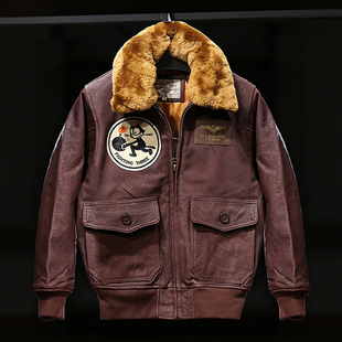 空海军G1飞行员夹克服男士头层牛皮羊羔毛领短款机车真皮皮衣外套