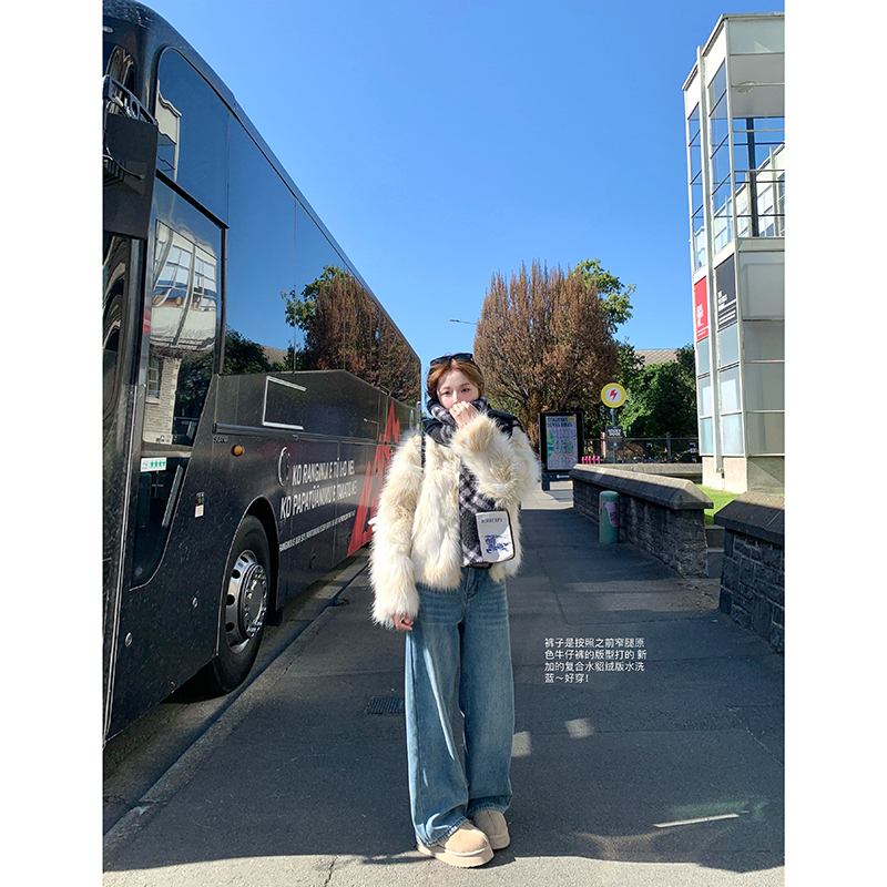 加绒窄版牛仔裤拖地裤