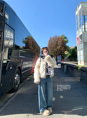 Ashy Snow 一条过冬/直腿遮胯加绒窄版牛仔裤女宽松垂坠感拖地裤