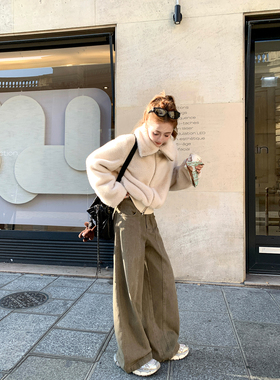 Ashy Snow蒙马特刊 卡其色好版型慵懒水洗工装牛仔裤做旧显瘦时髦