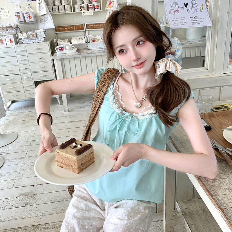 Ashy Snow【清仓折扣】初恋奶糖 蕾丝花边绑带bm风宽松娃娃上衣