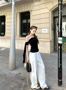 Ashy Snow 淡人极简 白色水洗苎麻松弛感老钱风直筒裤百搭慵懒