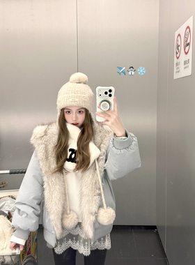 AshySnow冰川陨石两面穿环保皮草连帽毛毛保暖外套低饱和肌理宽松