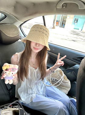 Ashy Snow 白栀茉莉 白色蕾丝花边无袖设计感上衣捏褶镂空宽松