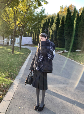 Ashy Snow 文艺复兴 前后两穿灰色毛呢百褶半身裙中裙格雷色系